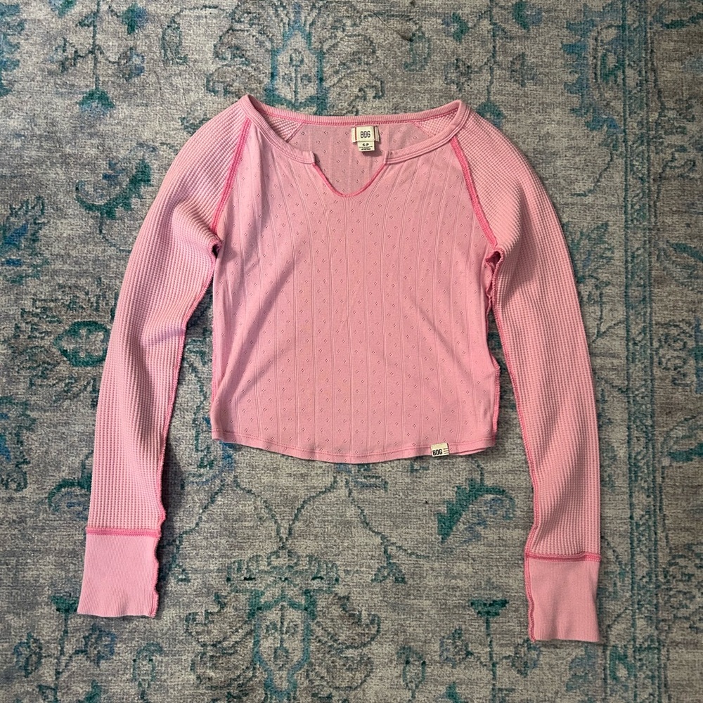 BDG Pink Textured Long Sleeve Top